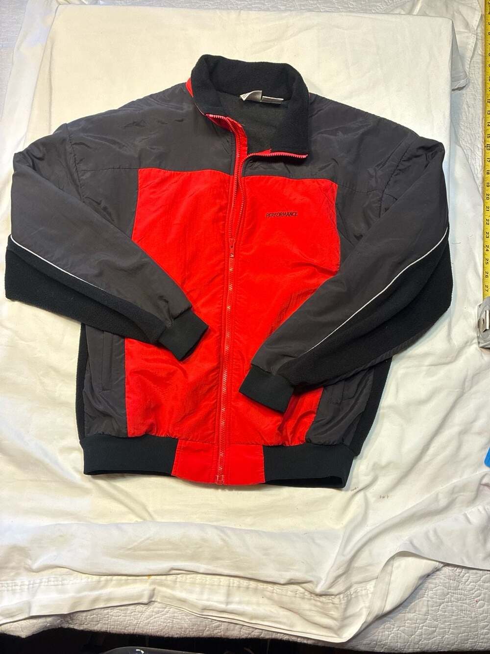 Vintage Performance Cycling Wear Full Zip Fleece Lined Jacket Red Black Large